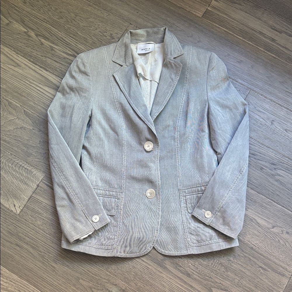 Akris Punto | Black and White Striped Cotton Blend Jacquard Blazer Size 6